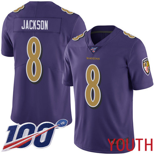 Baltimore Ravens Limited Purple Youth Lamar Jackson Jersey NFL Football #8 100th Season Rush Vapor Untouchable->youth nfl jersey->Youth Jersey